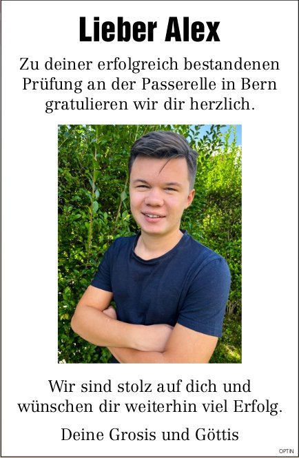 Lieber Alex wir gratulieren dir zur bestandenen Prüfung