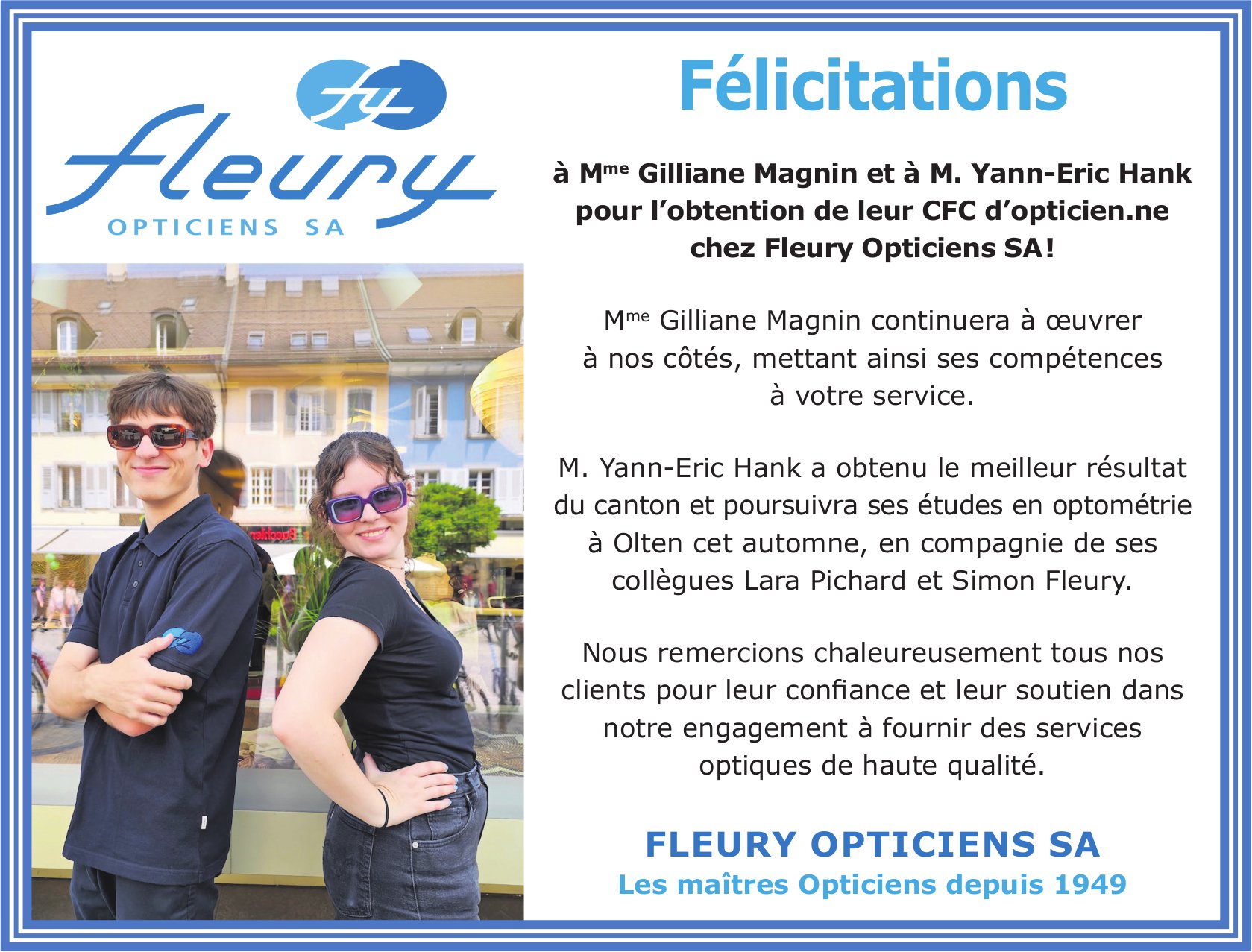 Fleury Opticiens Sa F Licitations Mme Gilliane Magnin Et M Yann