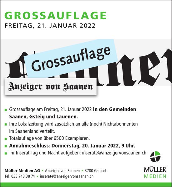 Anzeiger von Saanen, Gstaad - Grossauflage, 21. Januar