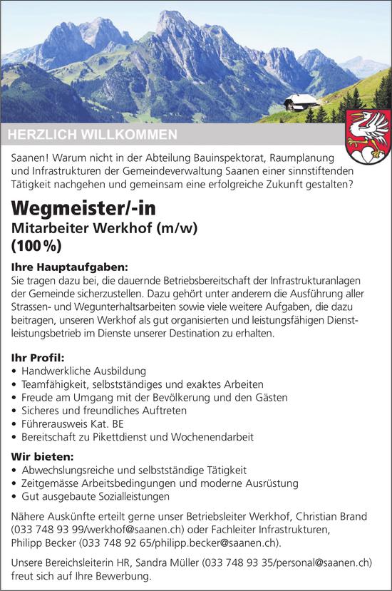 Wegmeister/-in Mitarbeiter Werkhof (m/w) (100%), Saanen, gesucht