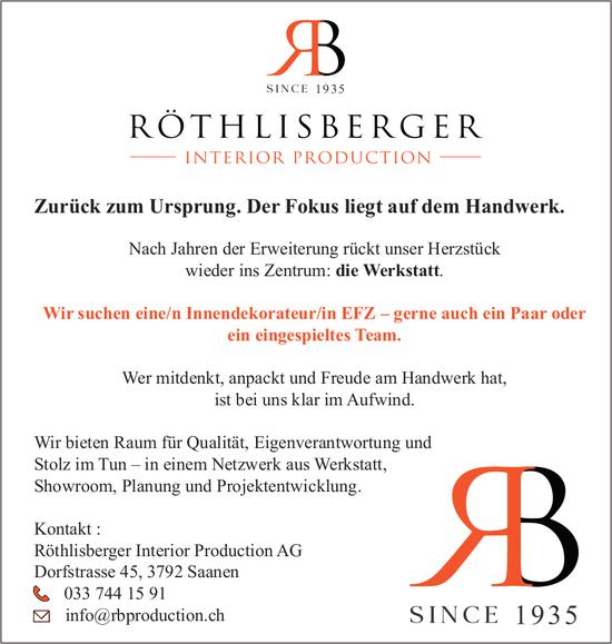Innendekorateur/in EFZ, Röthlisberger Interior Production AG, Saanen, Gesucht