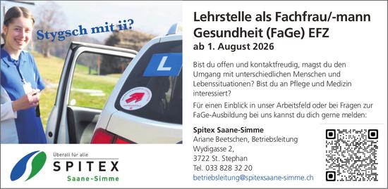 Lehrstelle als Fachfrau/-mann Gesundheit (FaGe) EFZ, Spitex, St. Stephan, gesucht
