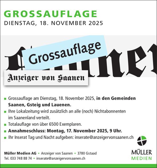 Grossauflage, 18. November, Gstaad