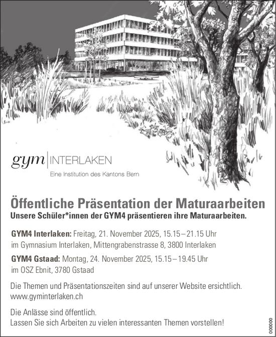 Öffentliche Präsentation der Maturaarbeiten, 24. November