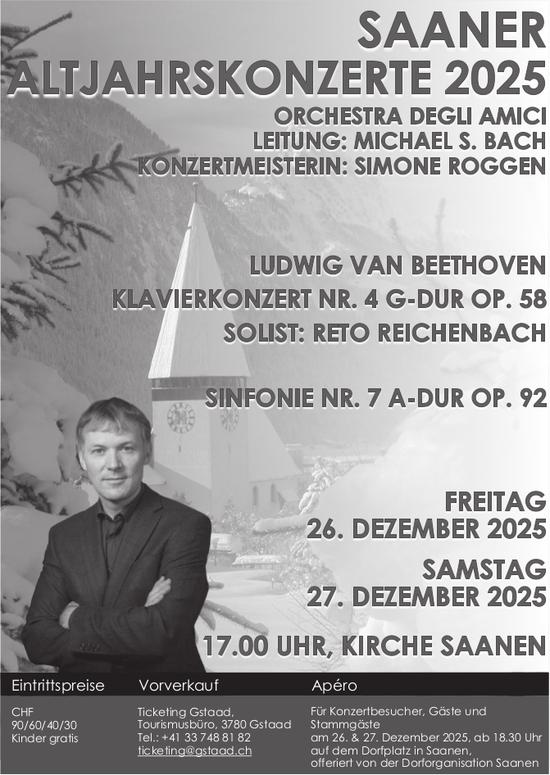 SAANER ALTJAHRSKONZERTE 2025, 26. - 27. Dezember, Kirche Saanen, Gstaad