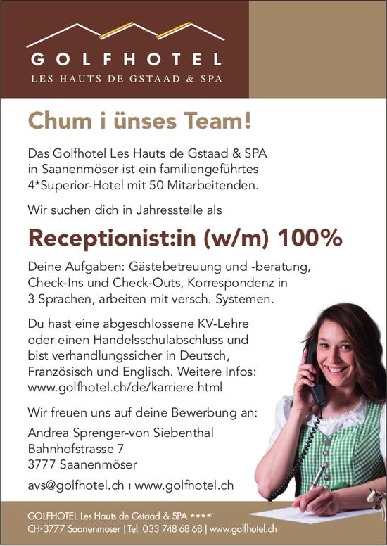 Receptionist:in (w/m) 100%, Golfhotel Les Hauts de Gstaad & Spa, Saanenmöser, gesucht