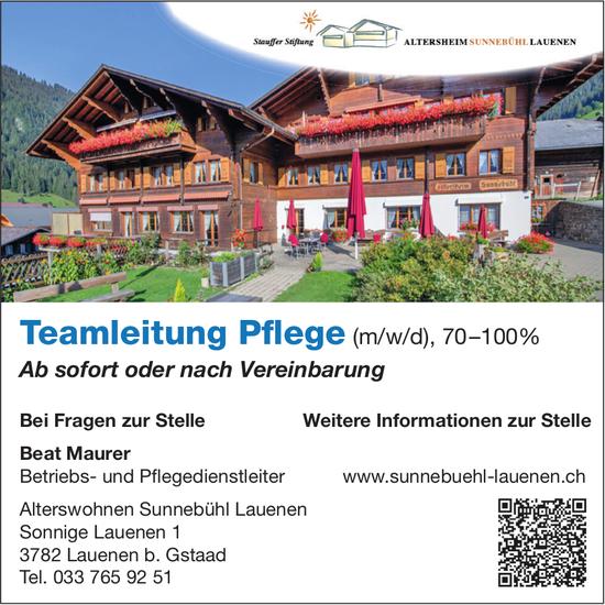 Teamleitung Pflege (m/w/d), 70–100%, Altersheim Sunnebühl Lauenen, Lauenen B. Gstaad, Gesucht