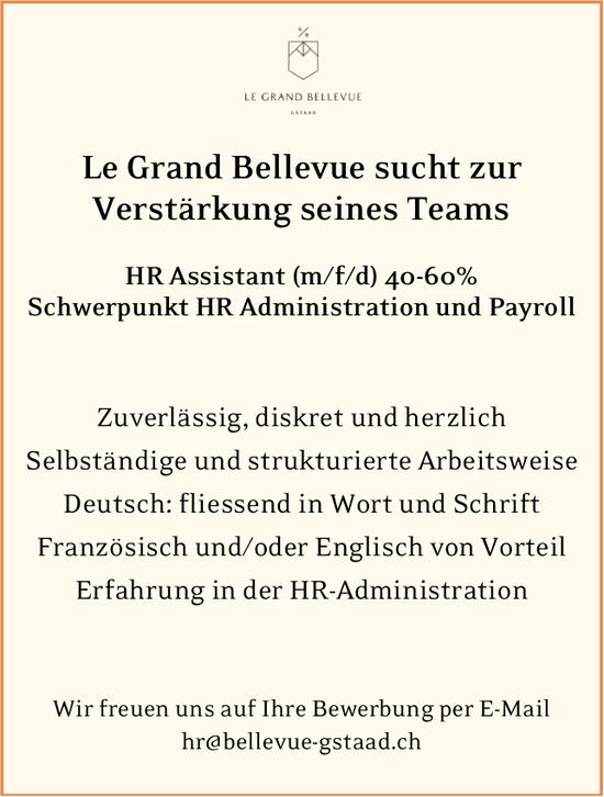 HR Assistant (m/f/d) 40-60%, Le Grand Bellevue, Gesucht