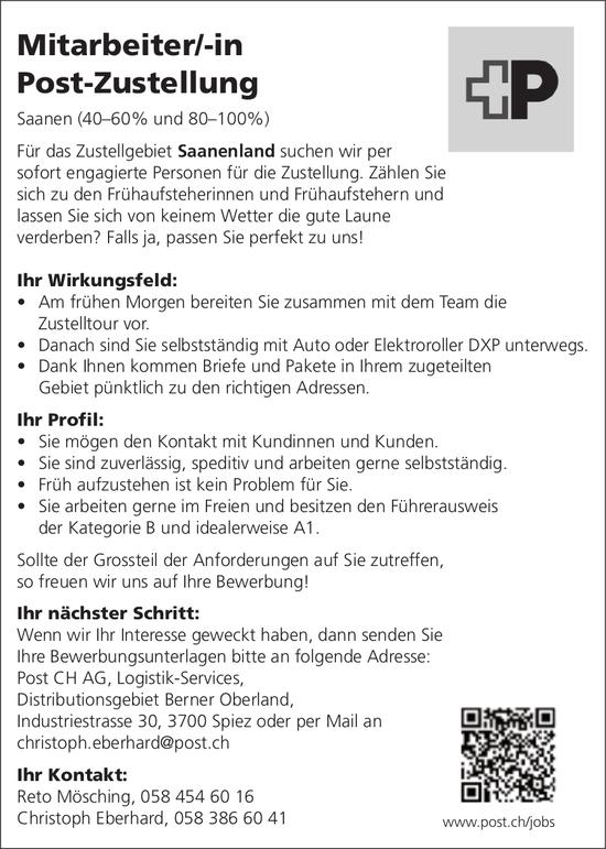 Mitarbeiter/-in Post-Zustellung, Post CH AG, Spiez, Gesucht