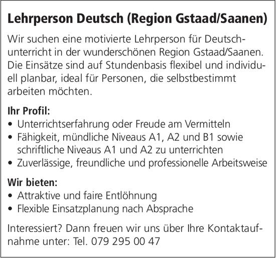 Lehrperson Deutsch (Region Gstaad/Saanen), gesucht
