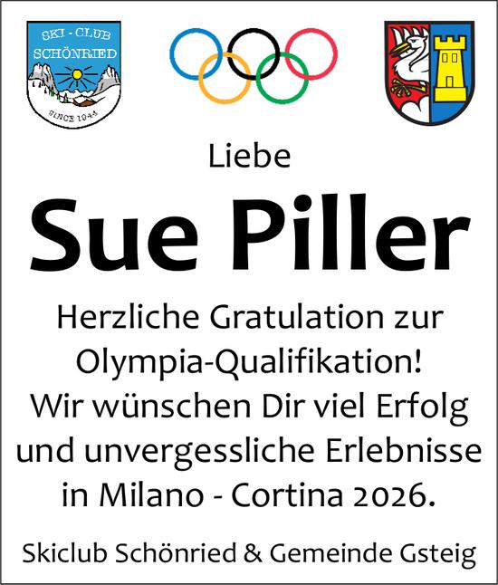 Skiclub Schönried & Gemeinde Gsteig, Herzliche Gratulation Sue Piller zur Olympia-Qualifikation!