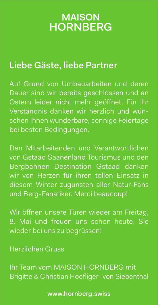 MAISON HORNBERG, Wir öffnen unsere Türen wieder am Freitag, 8. Mai