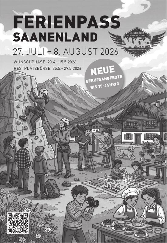 Kinder und Jugendfachstelle JUGA, Ferienpass Saanenland 27. Juli–8. August 2026