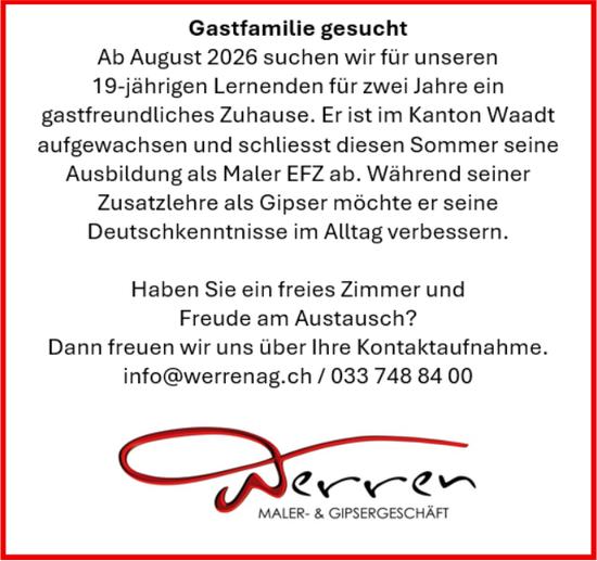 Werren Maler- & Gipsergeschäft, Gastfamilie gesucht