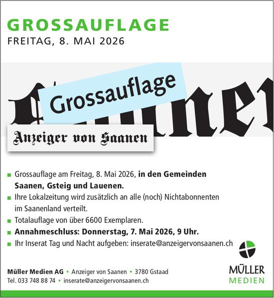 Müller Medien AG, Gstaad - Grossauflage 8. Mai