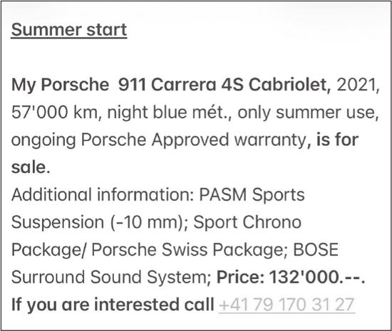 My Porsche 911 Carrera 4S Cabriolet, 2021, 57'000 km, night blue mét., only summer use, ongoing Porsche Approved warranty, is for sale.