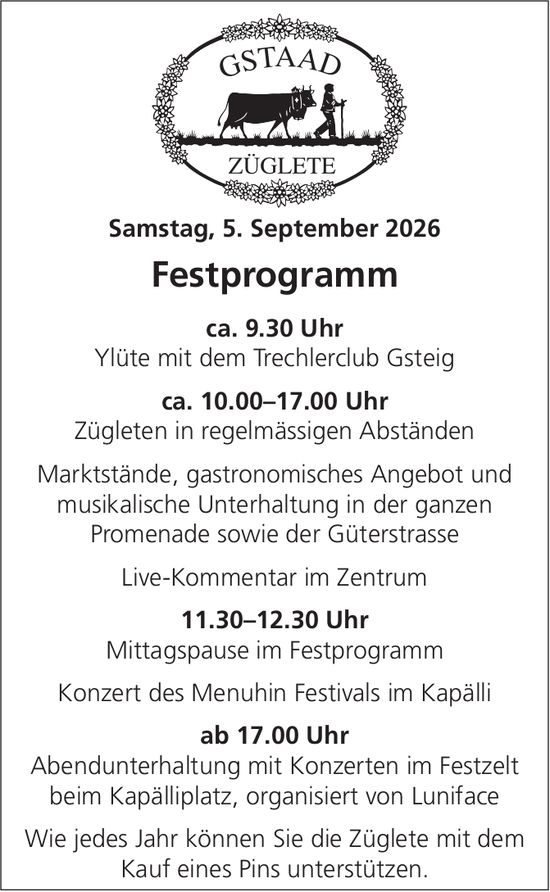 Gstaad Züglete Festprogramm, 5. September