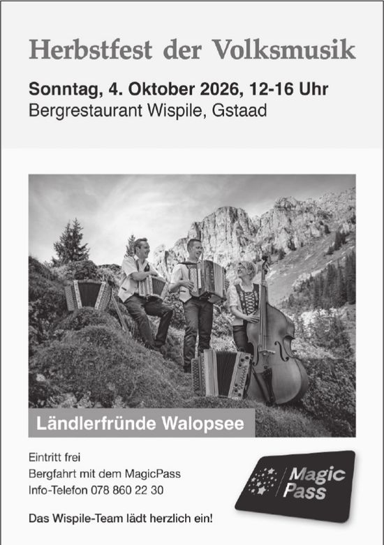 Herbstfest der Volksmusik, 4. Oktober, Bergrestaurant Wispile, Gstaad