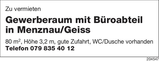 Gewerberaum mit Büroabteil in Menznau/Geiss, 80 m², Höhe 3,2 m, gute Zufahrt, WC/Dusche vorhanden, Menanzau/Geiss, zu vermieten