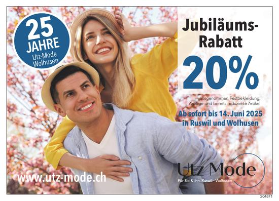 Utz Mode, Russwil - Jubiläums-Rabatt 20%