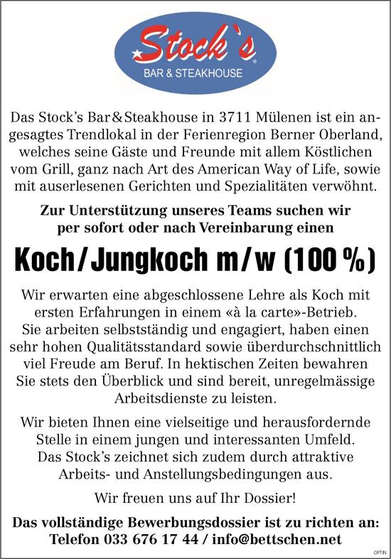 Koch / Jungkoch m / w (100 %), Stock's Bar & Steakhouse, Mülenen, gesucht