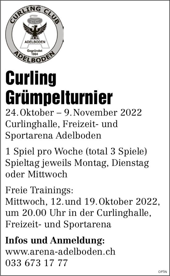 Curling Grümpelturnier, 24. Oktober bis 9. November, Curlinghalle, Freizeit- und Sportarena, Adelboden
