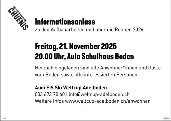 Informationsanlass Ski Weltcup Adelboden, 21. November, Aula Schulhaus Boden