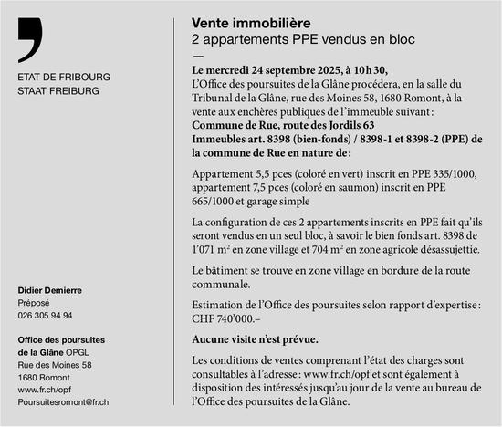 2 appartements PPE, Romont, à vendre