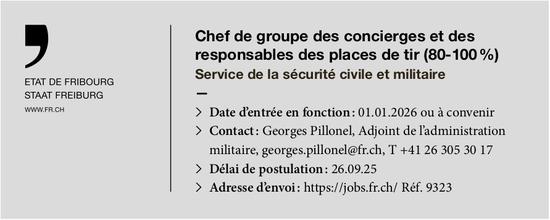 Chef de groupe des concierges et des responsables des places de tir (80-100 %), Service de la sécurité civile et militaire, recherché-e