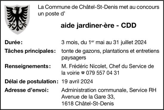 Aide jardiner·ère - CDD, La Commune de Châtel-St-Denis, recherché