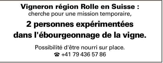 2 personnes expérimentées dans l'ébourgeonnage de la vigne, Vigneron région Rolle en Suisse, recherché