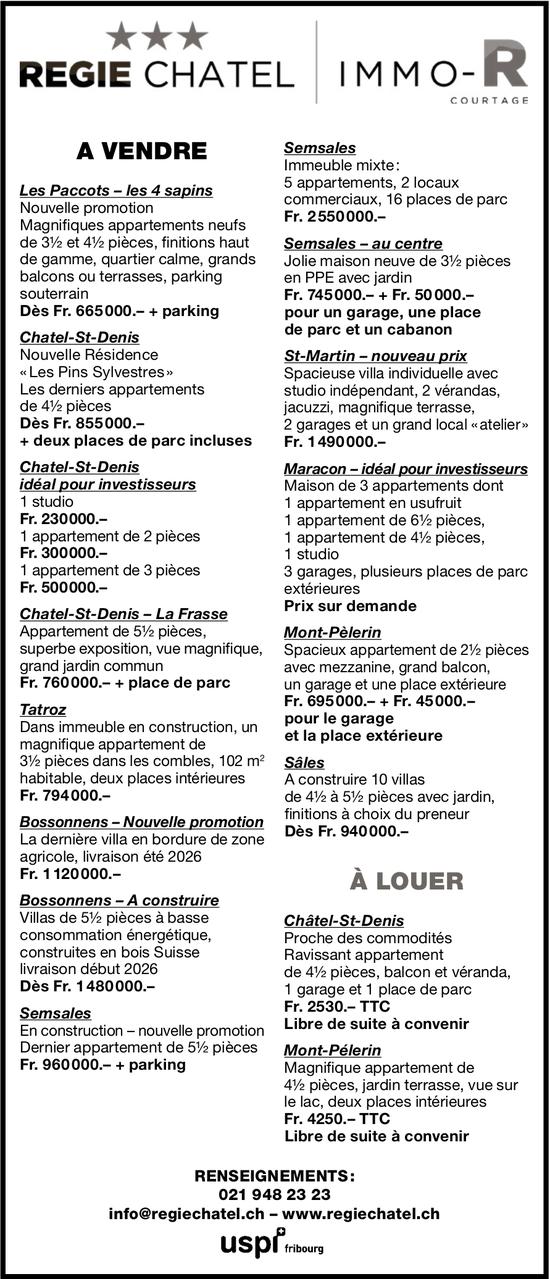 REGIE CHATEL IMMO-R, Chatel-St-Denis - Immobilier