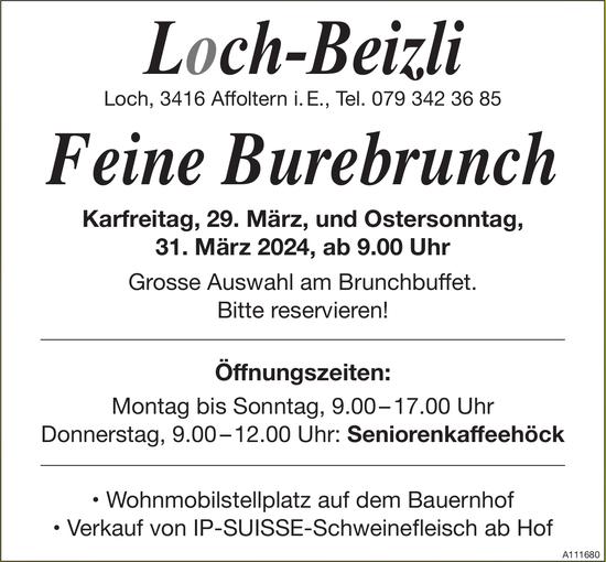 Feine Burebrunch, 29. + 31. März, Loch-Beizli, Affoltern i. E.