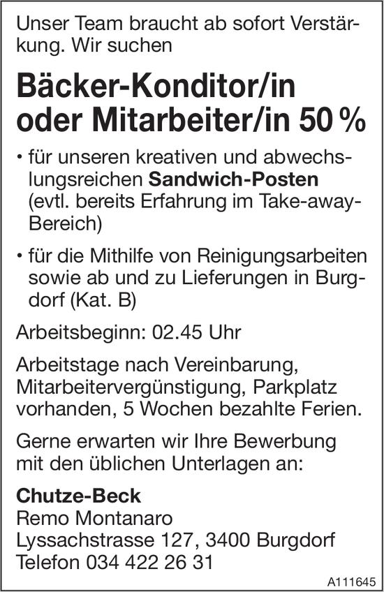Bäcker-Konditor/in oderMitarbeiter/in 50%, Chutze-Beck, Burgdorf, gesucht