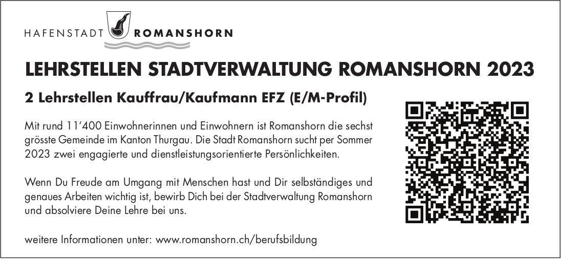Romanshorn, LEHRSTELLEN STADTVERWALTUNG ROMANSHORN 2023