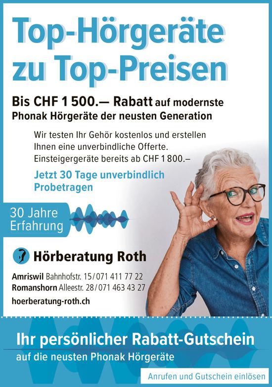 Hoerberatung-roth.ch, Amriswil - persönlicher Rabatt-Gutschein auf die neusten Phonak Hörgeräte