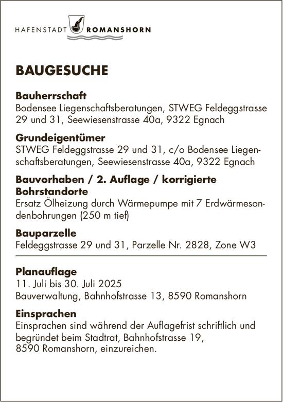 BAUGESUCHE vom 11. bis 30. Juli 2025, Hafenstadt Romanshorn