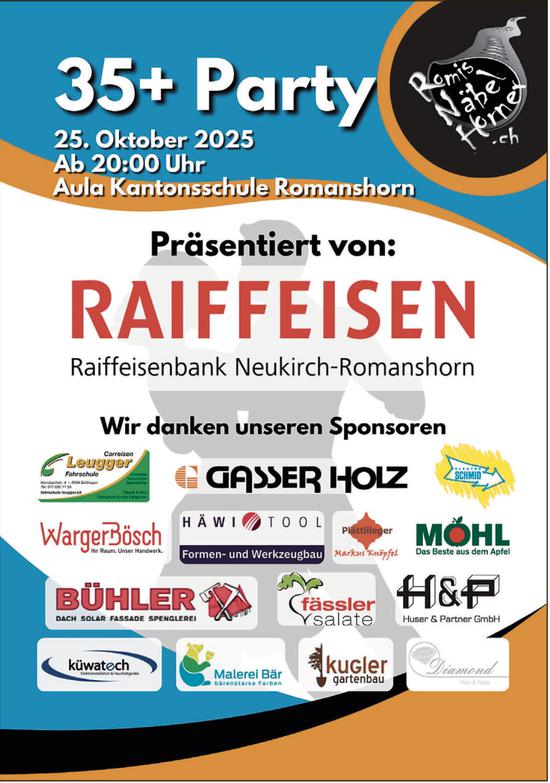 35+ Party, 25. Oktober, Aula Kantonsschule, Romanshorn