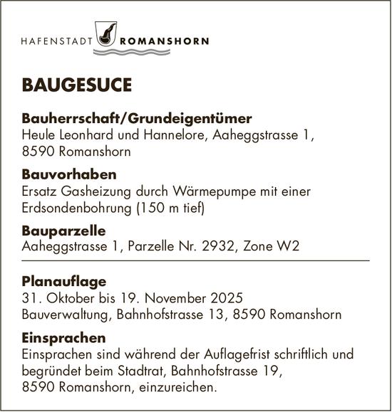 BAUGESUCH vom 31. Oktober bis 19. November 2025, Hafenstadt Romanshorn