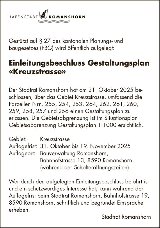 Einleitungsbeschluss Gestaltungsplan «Kreuzstrasse», Hafenstadt Romanshorn