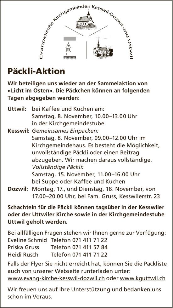 Evang. Kirche Kesswil Dozwil, Uttwil - Päckli-Aktion