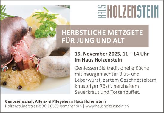 HERBSTLICHE METZGETE FÜR JUNG UND ALT, 15. November, Haus Holzenstein, Romanshorn