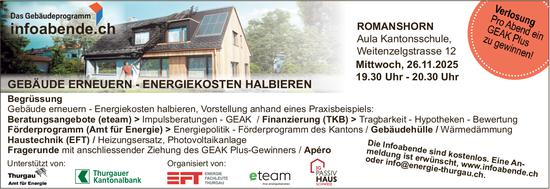 Gebäude Erneuern-Energiekosten Halbieren, 26. November, Romanshorn