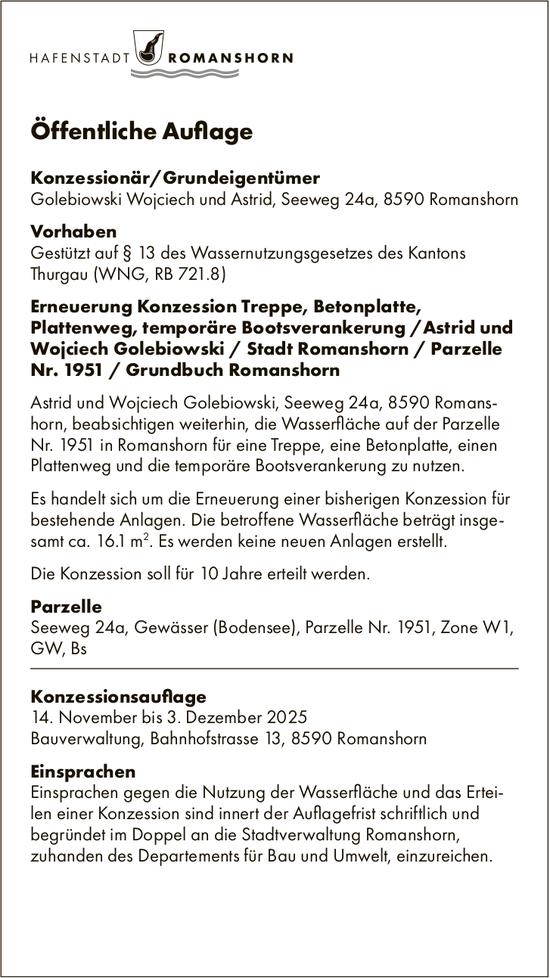 Sonstiges, Konzessionär/Grundeigentümer, Öffentliche Auflage