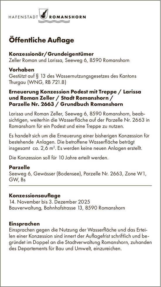 Öffentliche Auflage, Hafenstadt Romanshorn