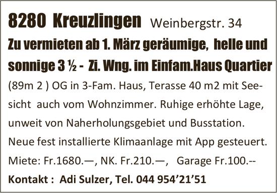 Ruhige erhöhte Lage, 3½-Zimmer-Wohnung, Kreuzlingen, zu vermieten