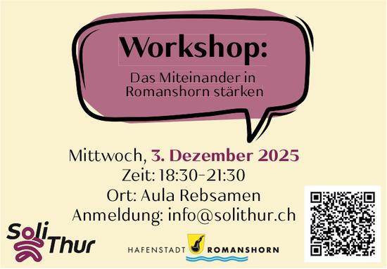 Workshop: Das Miteinander in Das Miteinander in Romanshorn stärken, 3. Dezember, Aula Rebsamen