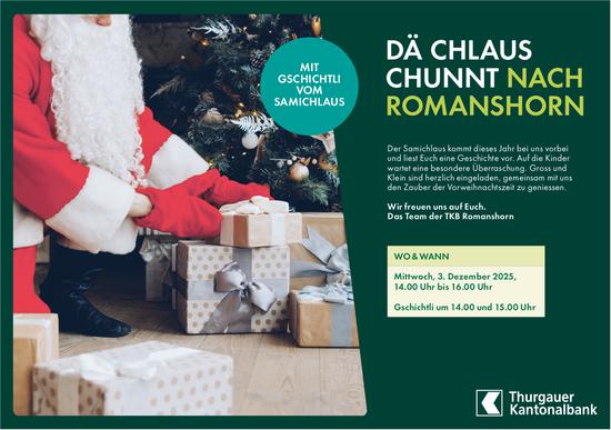Dä Chlaus Chunnt Nach Romanshorn, 3. Dezember, Thurgauer Kantonalbank