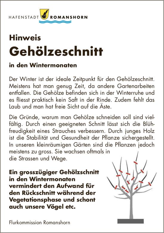 Sonstiges, Hafenstadt Romanshorn, Hinweis Gehölzeschnitt in den Wintermonaten