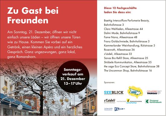 Sonntagsverkauf: Zu Gast bei Freunden, 21. Dezember, Romanshorn